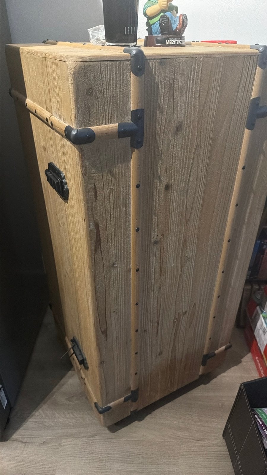 Houten barkast/ drankkast op wielen - Vintage stijl, Ophalen, Gebruikt