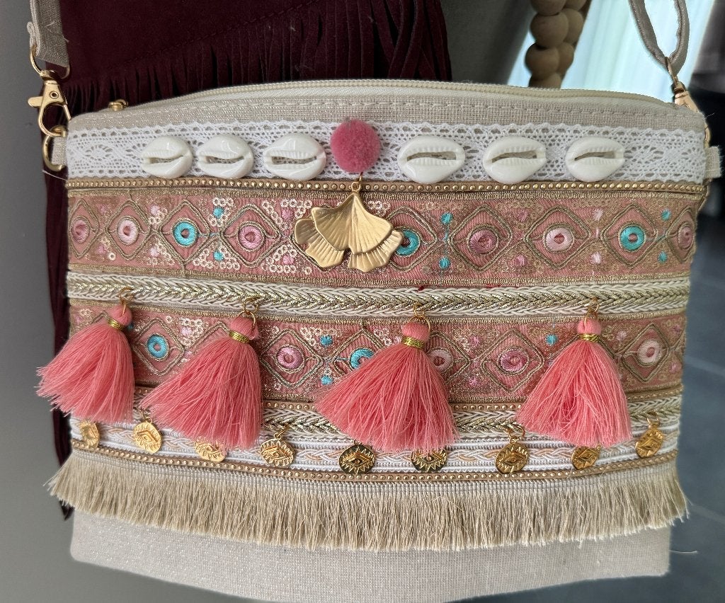 Ibiza-stijl bohemian crossbody clutch,, Ophalen of Verzenden, Nieuw, Roze, Handtas