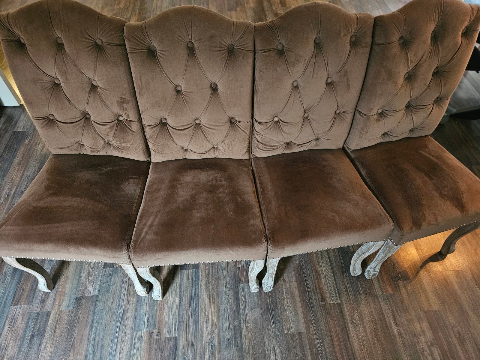 4x Luxe Velours Eetkamerstoelen - Bruin, Ophalen, Gebruikt, Bruin, Klassiek, Luxe, Barok