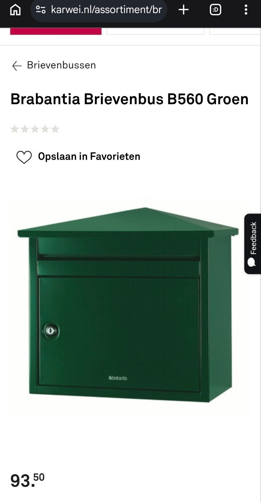 Brabantia B560 Brievenbus Groen - Nieuw in doos, Ophalen, Nieuw, Staal, Wandbrievenbus