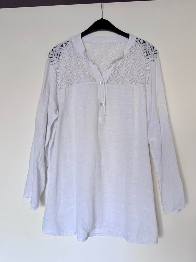 Witte linnen blouse xl, Ophalen of Verzenden, Zo goed als nieuw, Maat 46/48 (XL) of groter, Wit