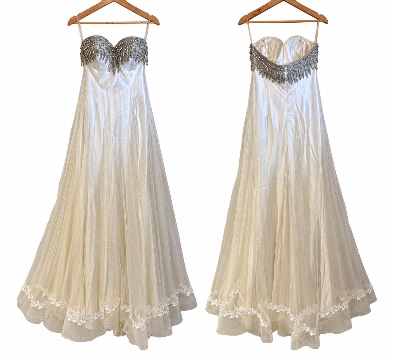 Elegante trouwjurk met kralen en tule, Ophalen of Verzenden, Zo goed als nieuw, Wit, Trouwjurk