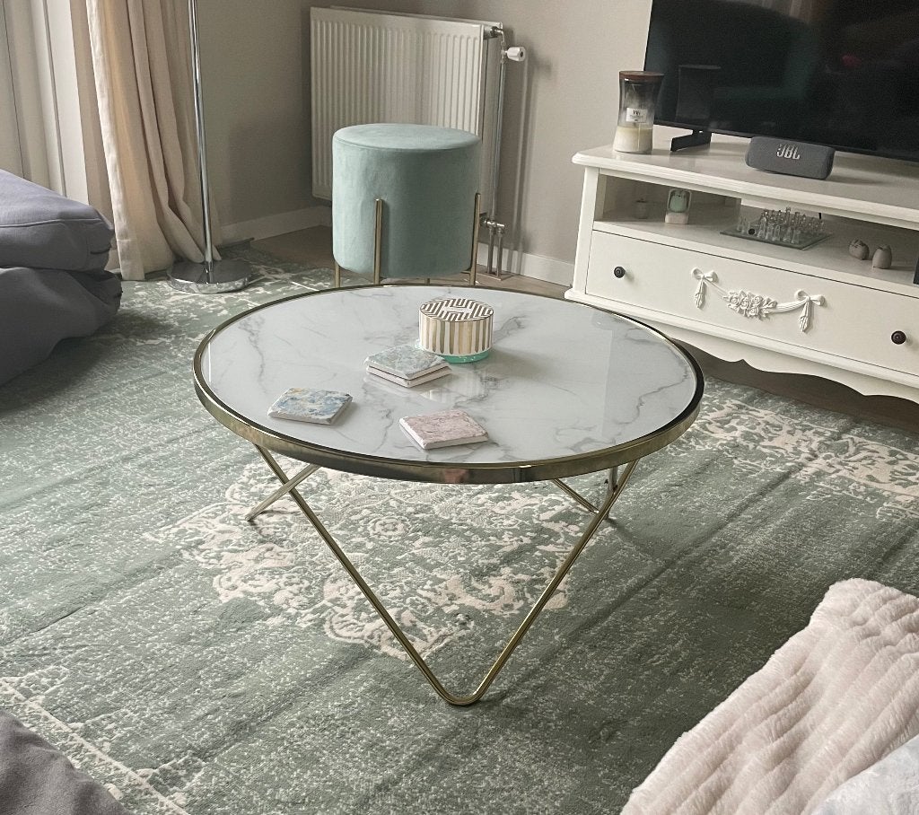Round Coffee Table - marble look tempered glass, Ophalen, 50 – 75, Gebruikt, Rond