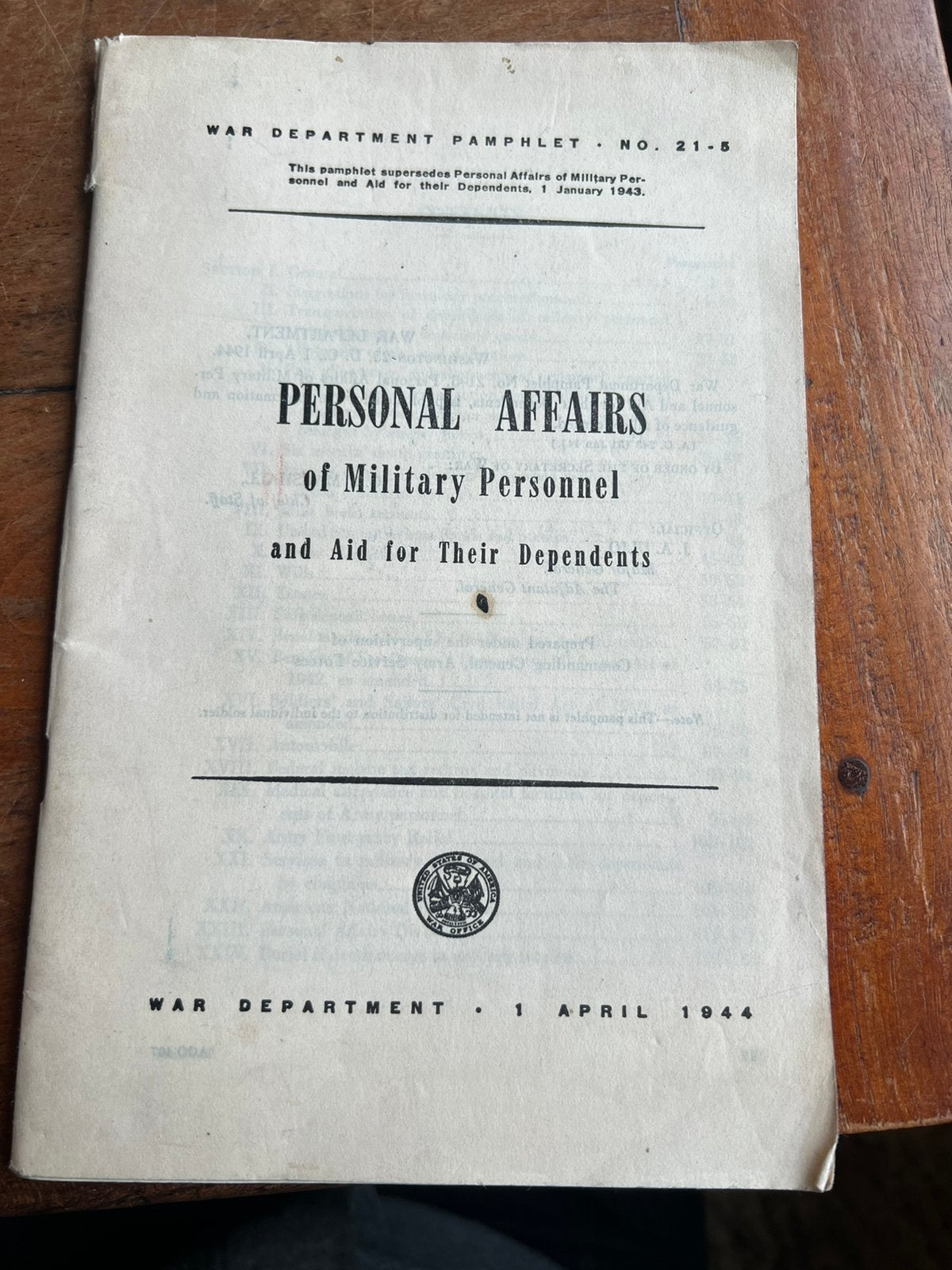 WO2 Amerikaans voorschrift zorg nabestaanden KIA april 1944, Amerika, Verzenden, Boek of Tijdschrift