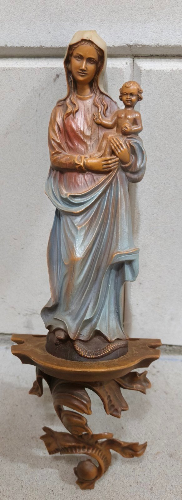 Antiek Mariabeeld met Kindje Jezus - Houtsnijwerk, Ophalen