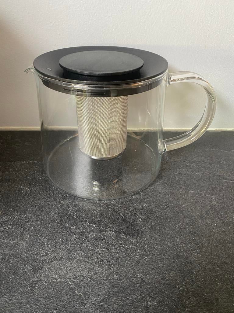 Glazen theepot met theefilter, 1,5 liter, Theepot/fluitketel, Glas, Ophalen of Verzenden, Zo goed als nieuw