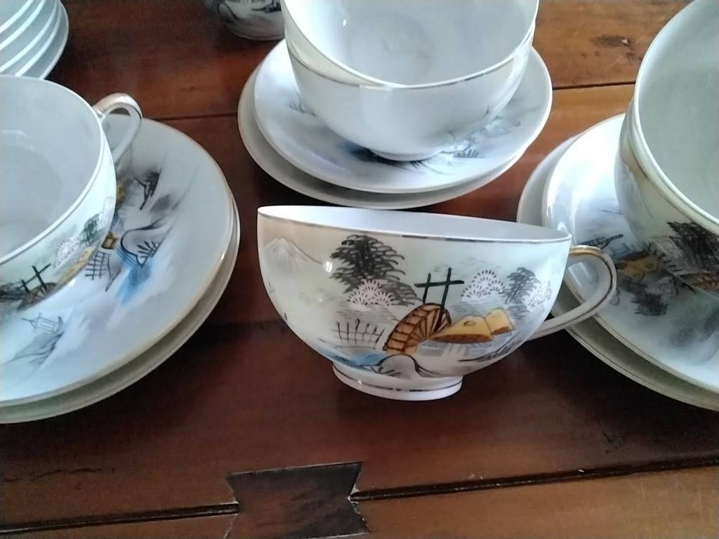 Vintage Japans theeservies met Geisha lithofanie, Ophalen