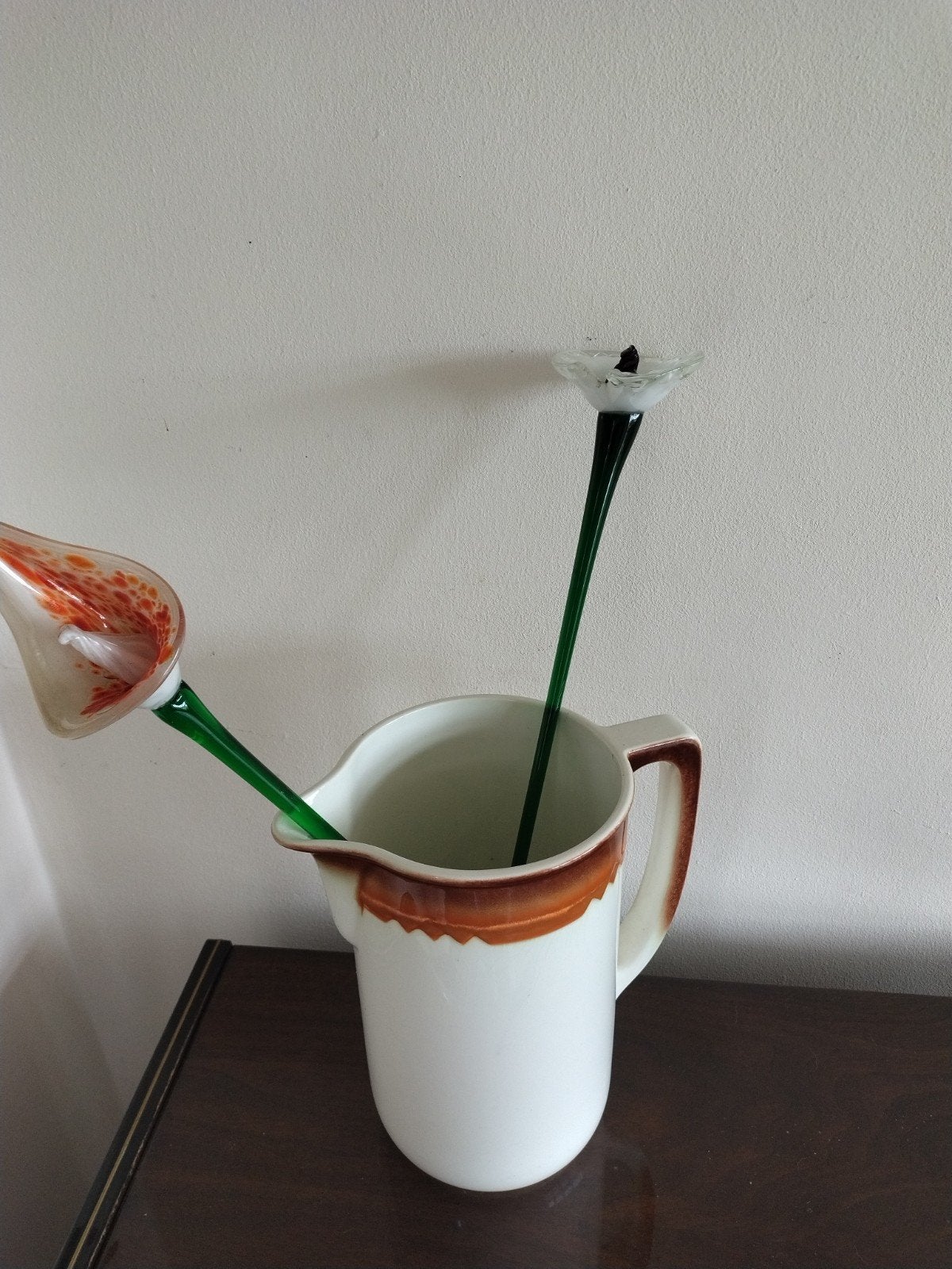Prachtige set van 2 vintage glazen Calla lelies / aronskelke, Ophalen