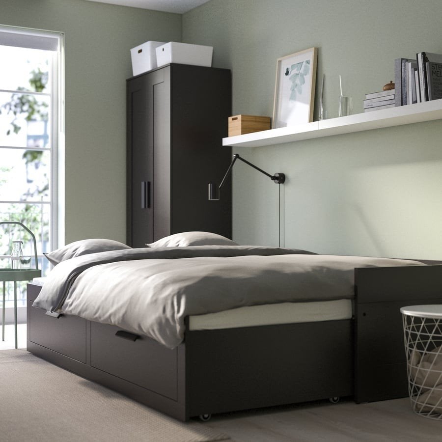 IKEA BRIMNES bedbank zwart 80x200 cm met 2 lades, Huis en Inrichting, Slaapkamer | Bedden, Ophalen, Gebruikt, Eenpersoons, Zwart