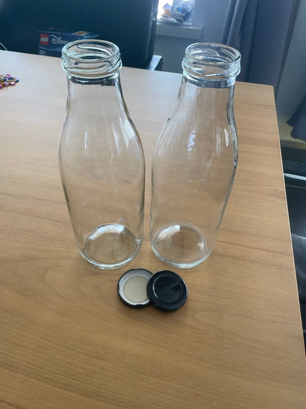 Set van 2 glazen flessen - 1 liter inhoud, Glas, Ophalen of Verzenden, Zo goed als nieuw, Voorraadpot