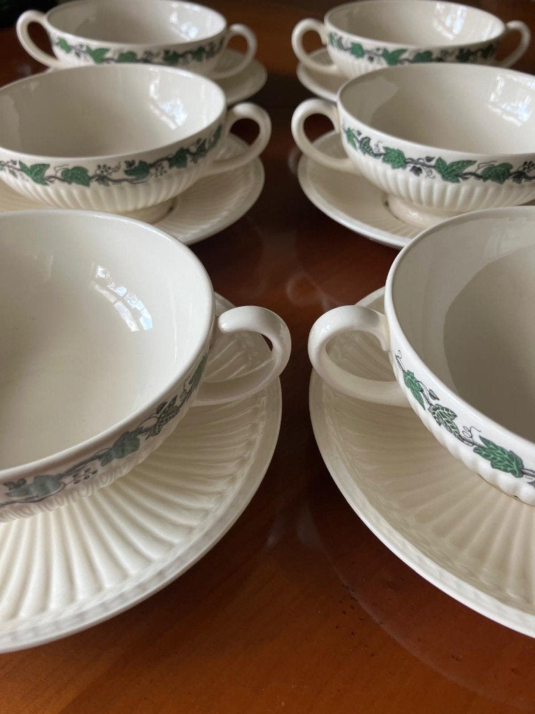 SET 6x Wedgwood Edme Stratford soepkommen met schotels, Ophalen of Verzenden, Zo goed als nieuw, Overige stijlen, Kop(pen) en/of Schotel(s)