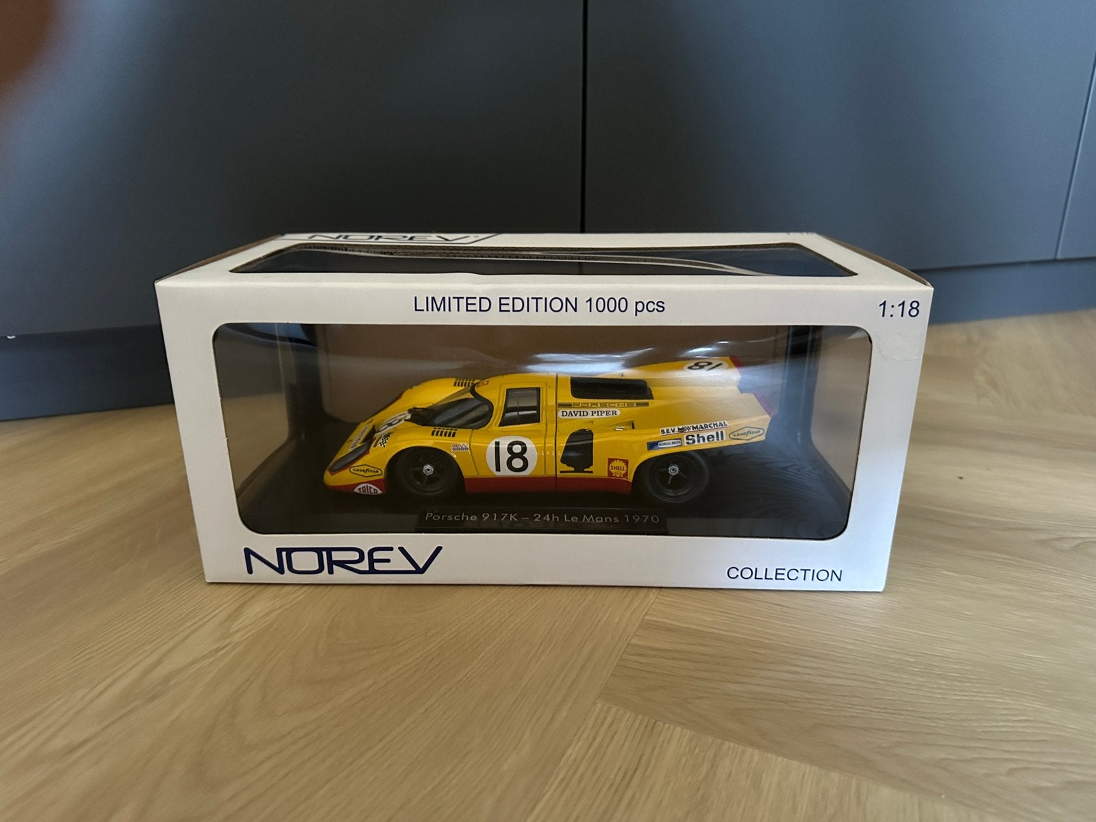 Norev Porsche 917 K 1/1000 geel 1:18 modelauto, Ophalen of Verzenden, Zo goed als nieuw, Norev