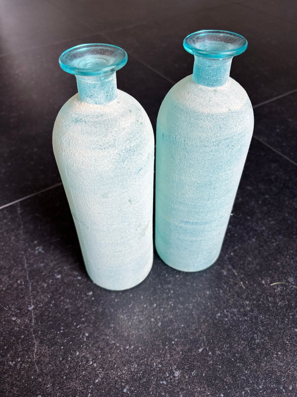 Set van 2 decoratieve glazen vazen, turquoise, Ophalen of Verzenden