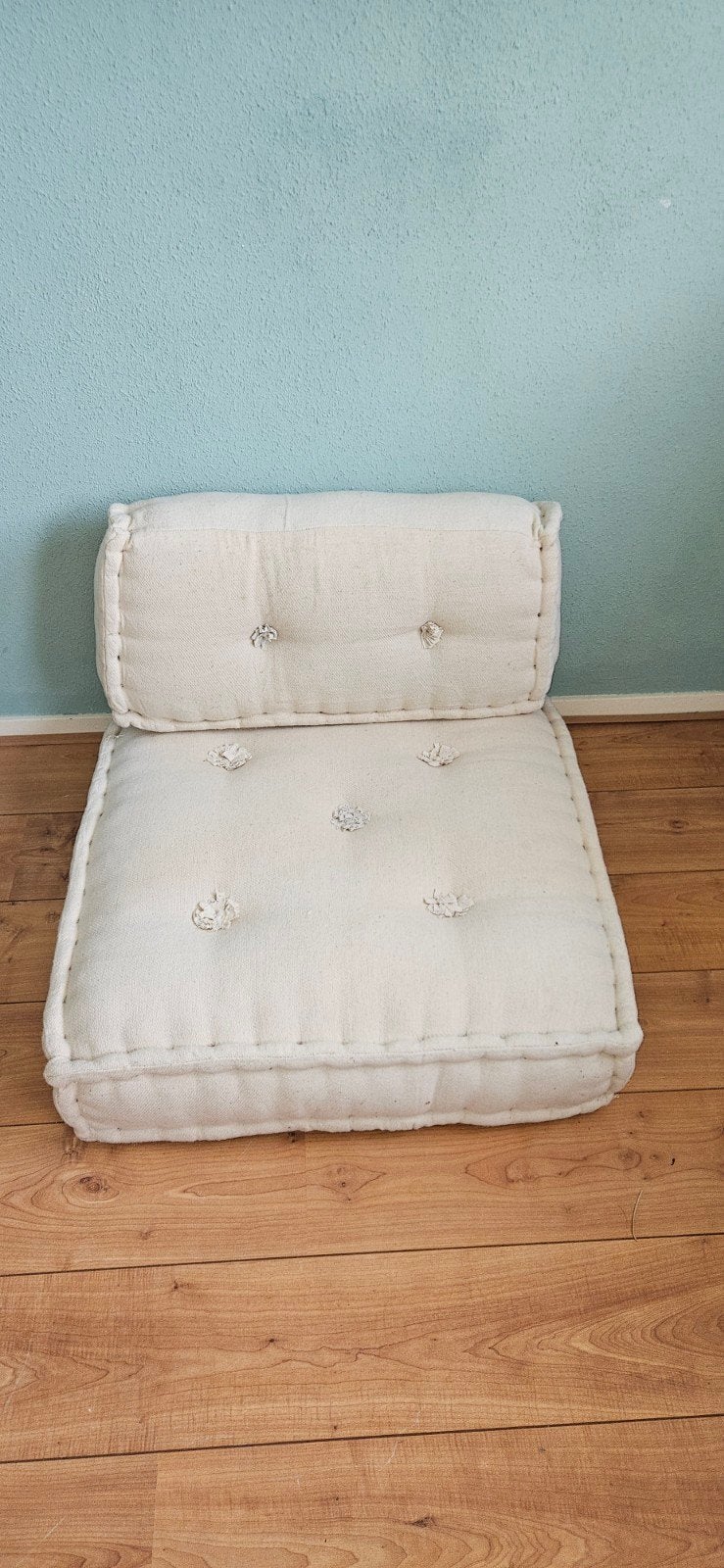 Crèmekleurig ibiza stijl vloer pallet kussen met rugleuning, Huis en Inrichting, Gebruikt, 75 tot 100 cm, Stof, Rechthoekig