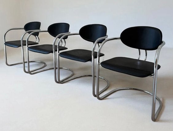 🌻Vintage design stoelen Effezeta zwart met chroom buisframe, Ophalen, Vintage Bauhaus design modern strak jaren 80 gispen effezeta