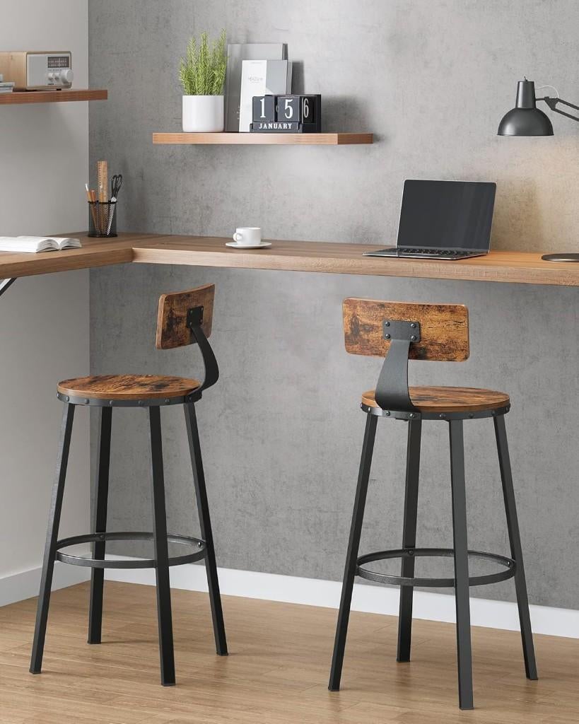 Barkrukken-Set van 2 hoge met rugleuning-54x54x99cm-Bruın, 60 tot 90 cm, Nieuw, Ophalen of Verzenden, Hout