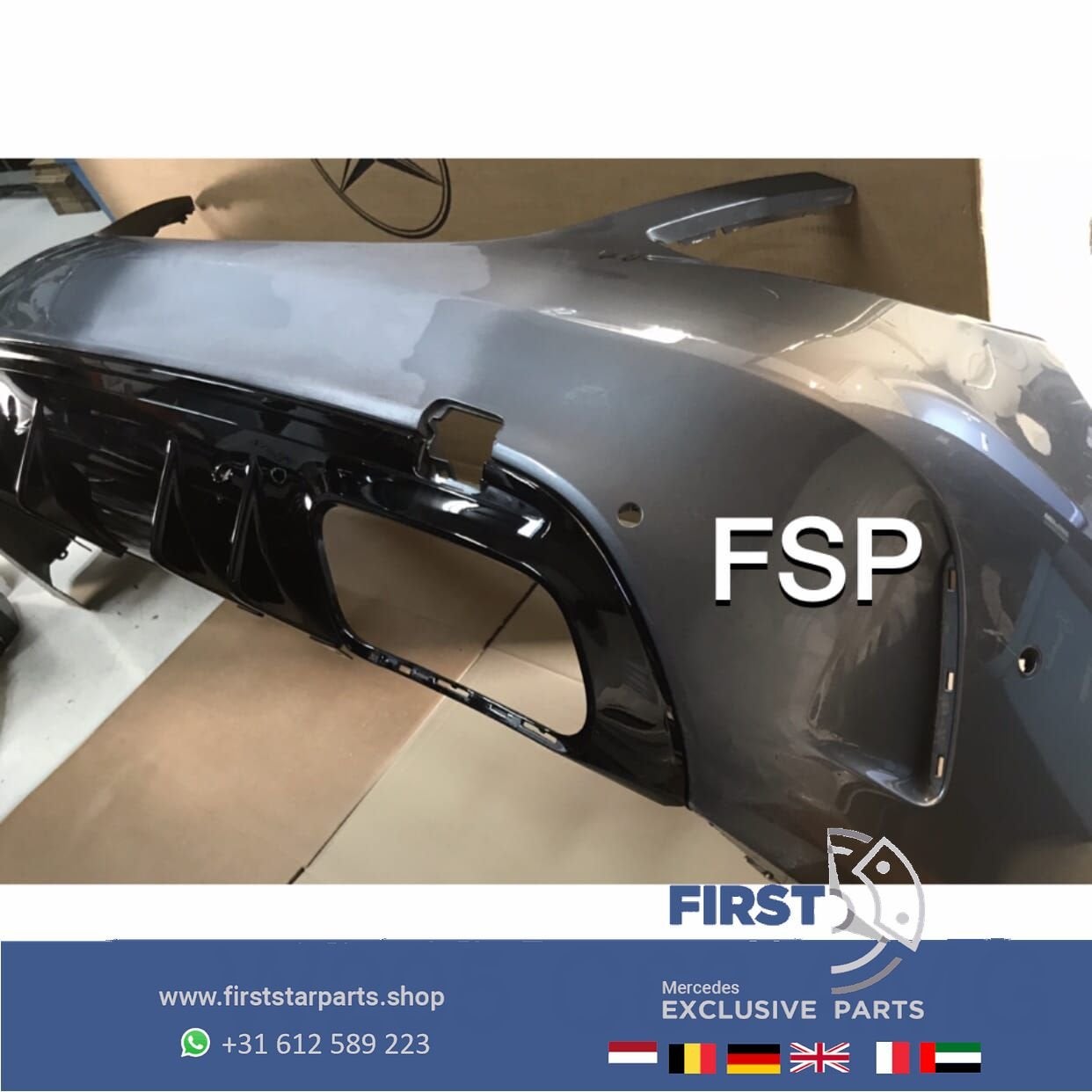 W205 C63 AMG FACELIFT ACHTERBUMPER + DIFFUSER ZWART ORIGINEE, -, -, Achter, Bumper