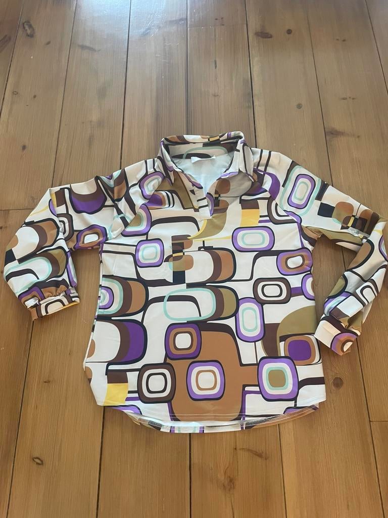 Mooie retrostijl travelstof blouse TQ Amsterdam, L, Kleding | Dames, Verzenden, Zo goed als nieuw, Maat 42/44 (L), Overige kleuren