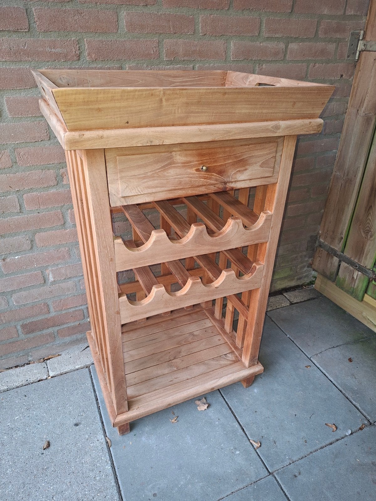 teakhouten wijnrek, Ophalen, Gebruikt, Hout