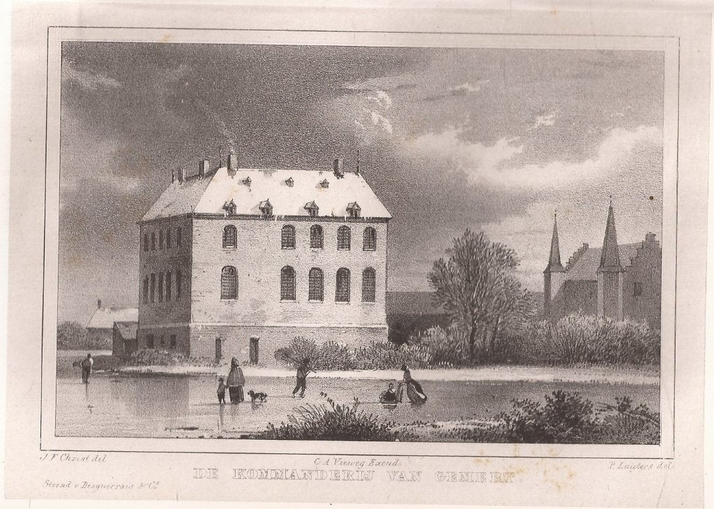 De Kommanderij in Gemert Noord-Braband Litho 1846, 1800 - 1899, Architectuur, Ophalen of Verzenden, Blanco verso