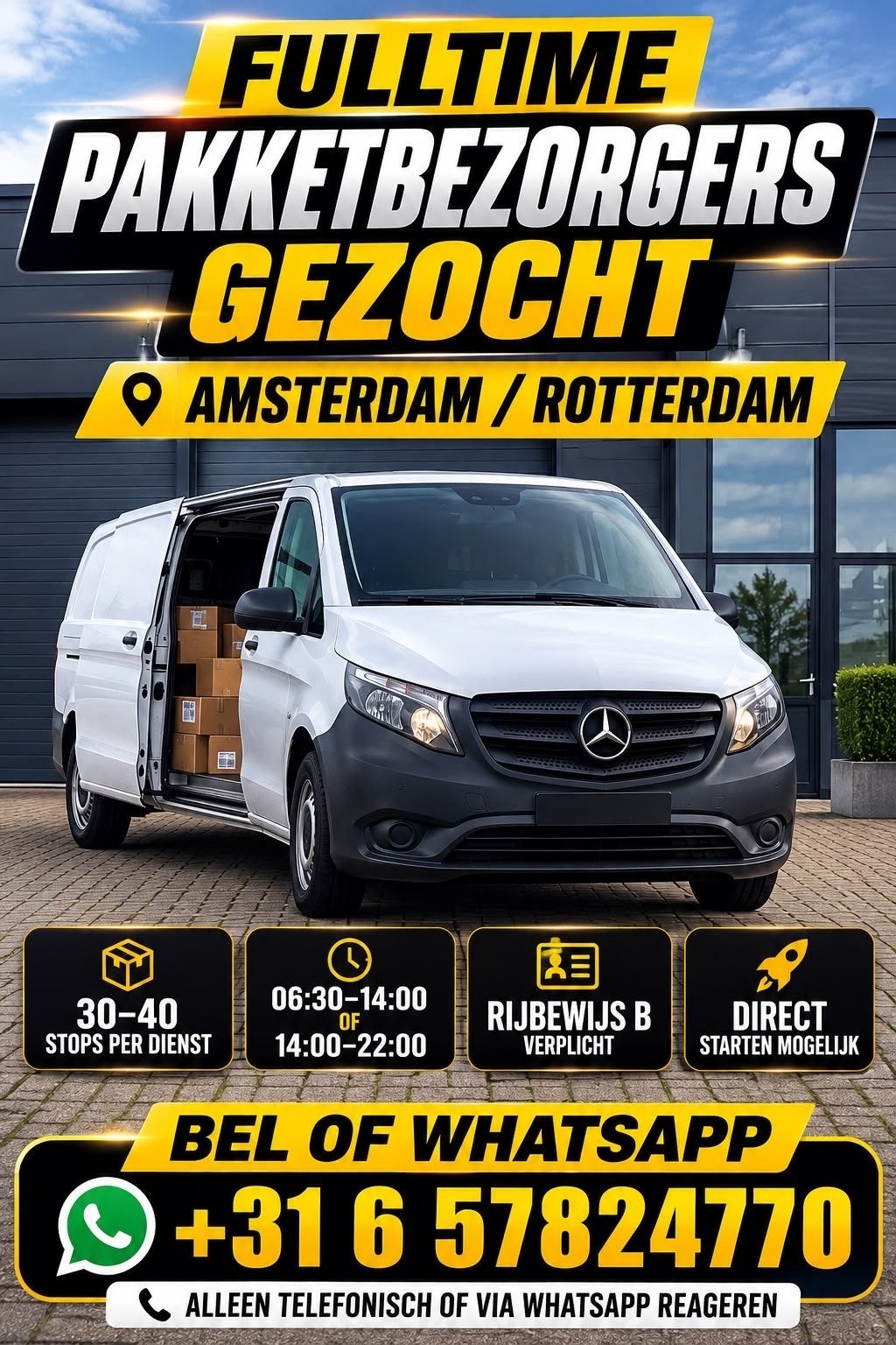 Pakketbezorgers gezocht Rotterdam / Amsterdam, 33 - 40 uur, Overige niveaus, Starter, Overige vormen