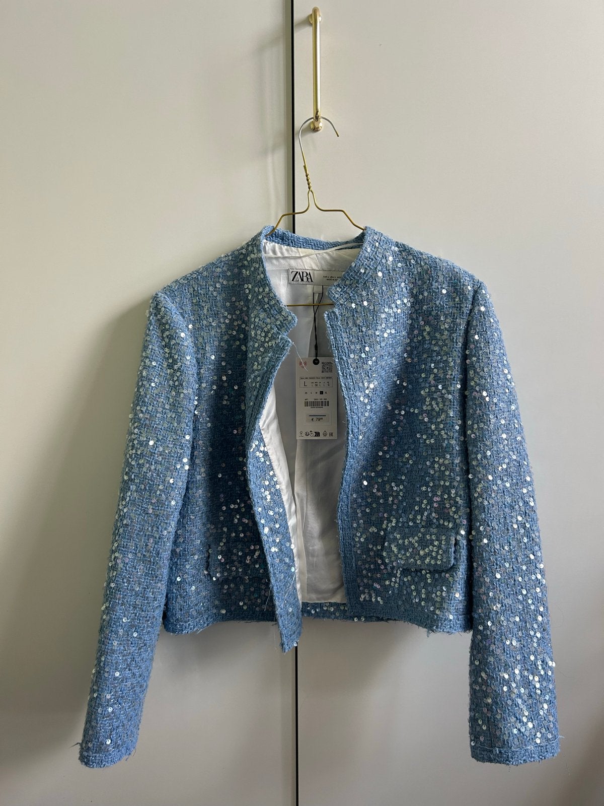 Zara paillettenjasje - middenblauw - maat L (valt als S/M), Kleding | Dames, Verzenden, Nieuw, Maat 38/40 (M), Blauw