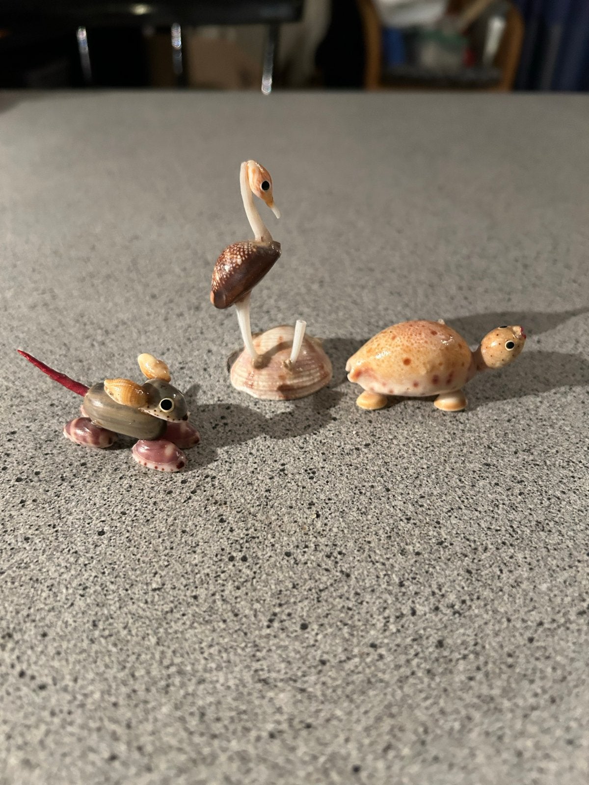 Leuke beeldjes van schelpen: schildpad, muis en vogel, Ophalen of Verzenden, Gebruikt, Overige soorten, Beeldje of Figuurtje