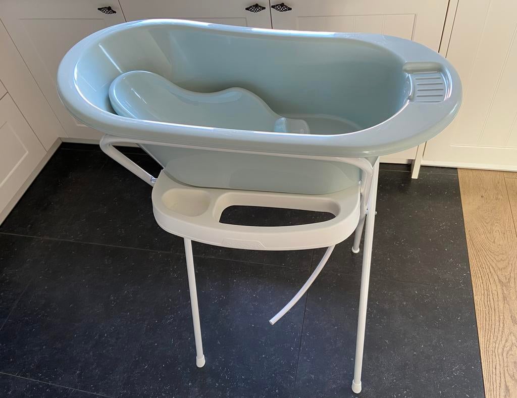 Bébé-jou mintgroen babybad met standaard en badzitje, Ophalen, Zo goed als nieuw, Badje, Bébé-jou
