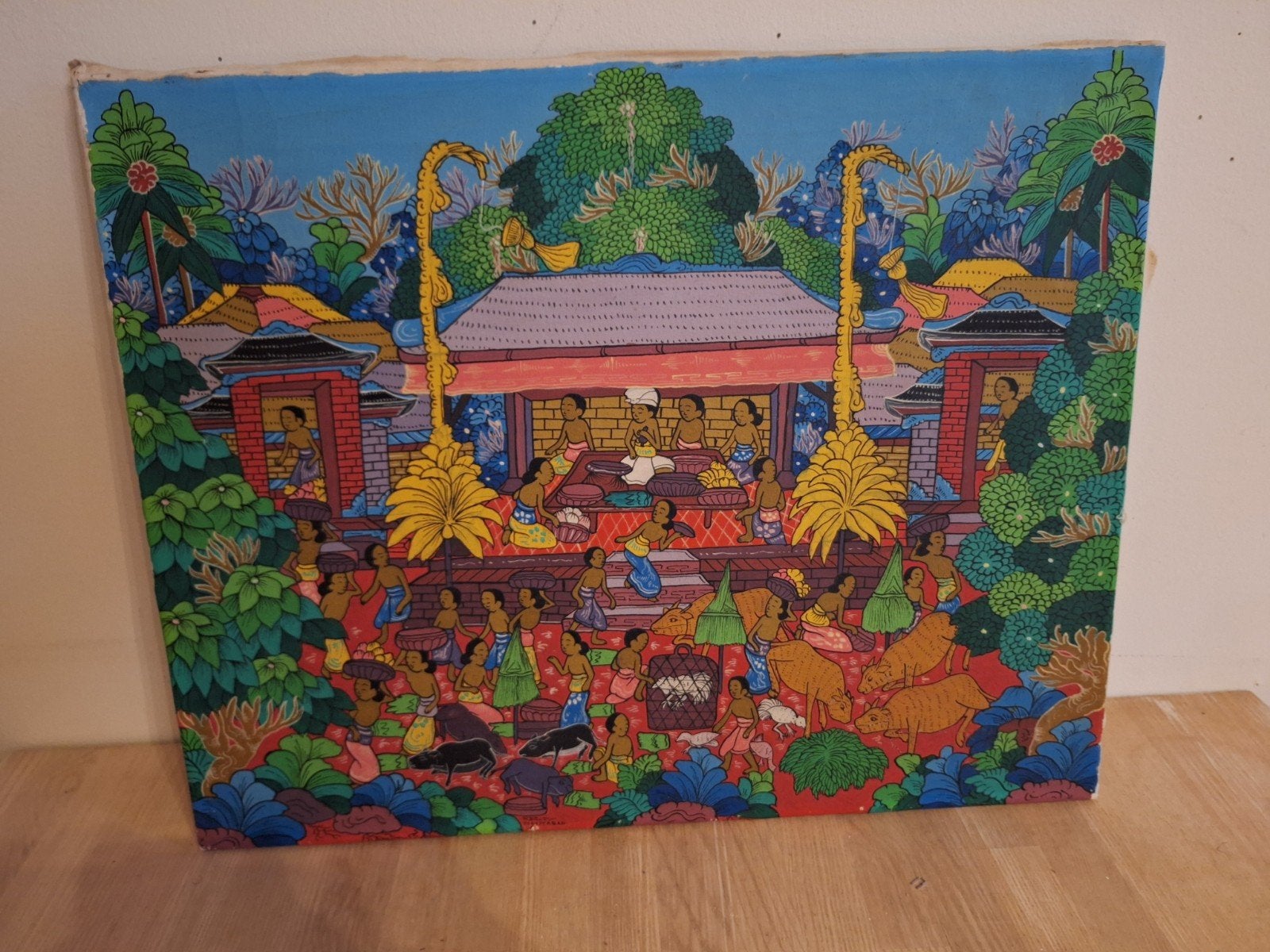 Gesigneerd Balinees schilderij, Antiek en Kunst, Kunst | Niet-Westerse kunst, Ophalen of Verzenden