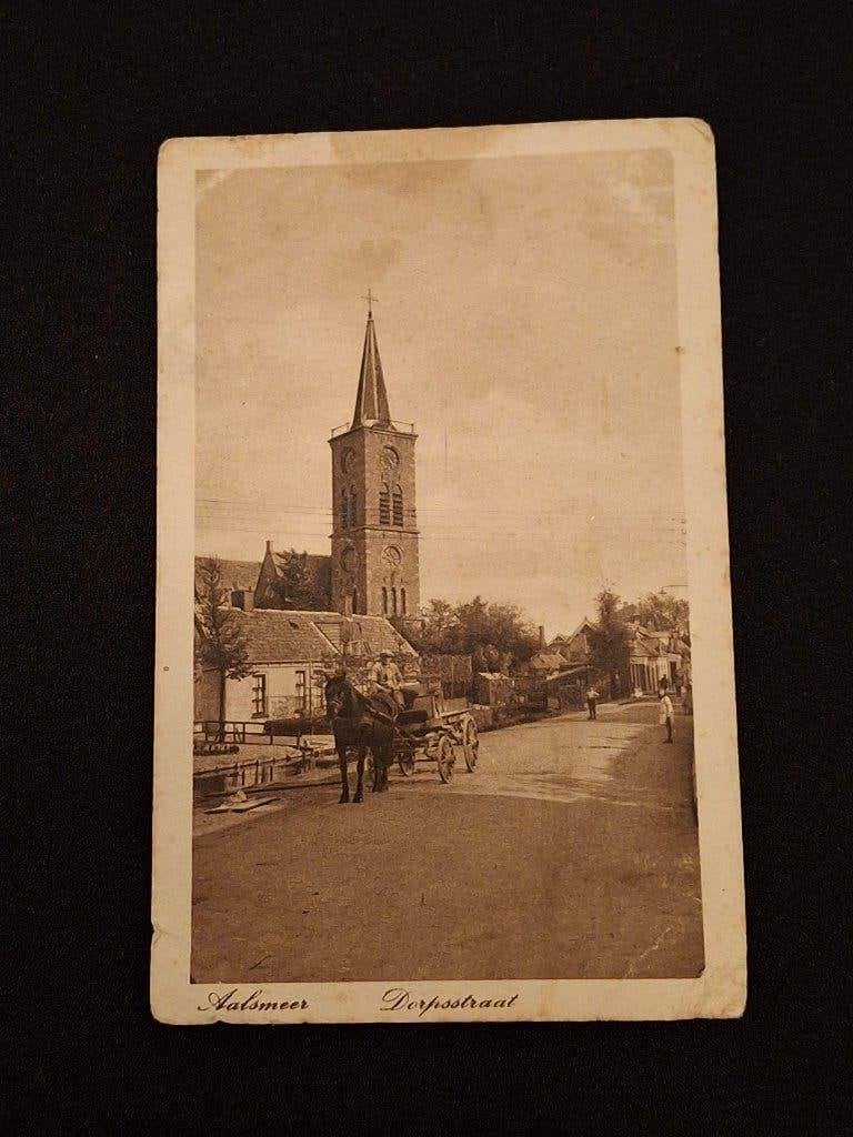 Aalsmeer Dorpsstraat met kerk en paard, Ophalen of Verzenden, Voor 1920, Gelopen, Noord-Holland