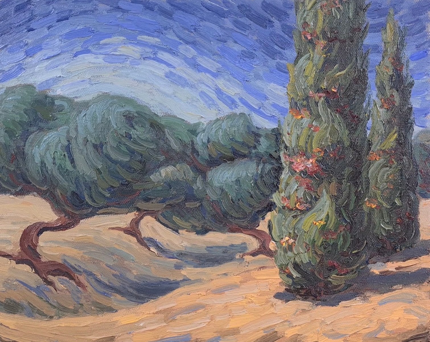 Origineel Schilderij in Van Gogh Stijl - 20x15 cm, Antiek en Kunst, Expressionistisch, Ophalen of Verzenden, Olieverf, Papier