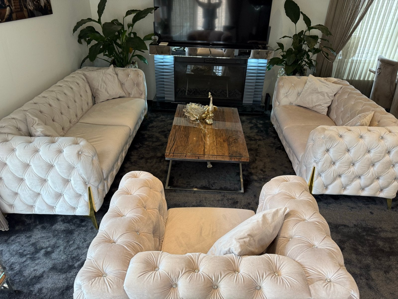 Luxe Chesterfield bankstel - 2x 2-zitsbank, 1x fauteuil, Huis en Inrichting, Ophalen, Zo goed als nieuw, Stof