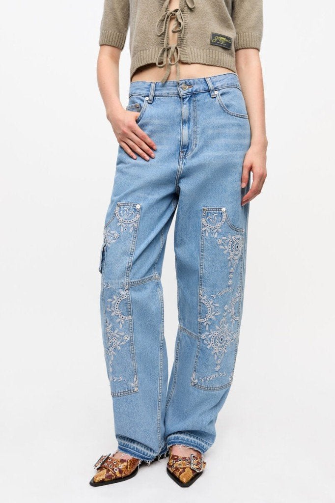 Ganni jeans maat 29 twv € 360, Maat 38/40 (M), Pauw, Zo goed als nieuw, Lang