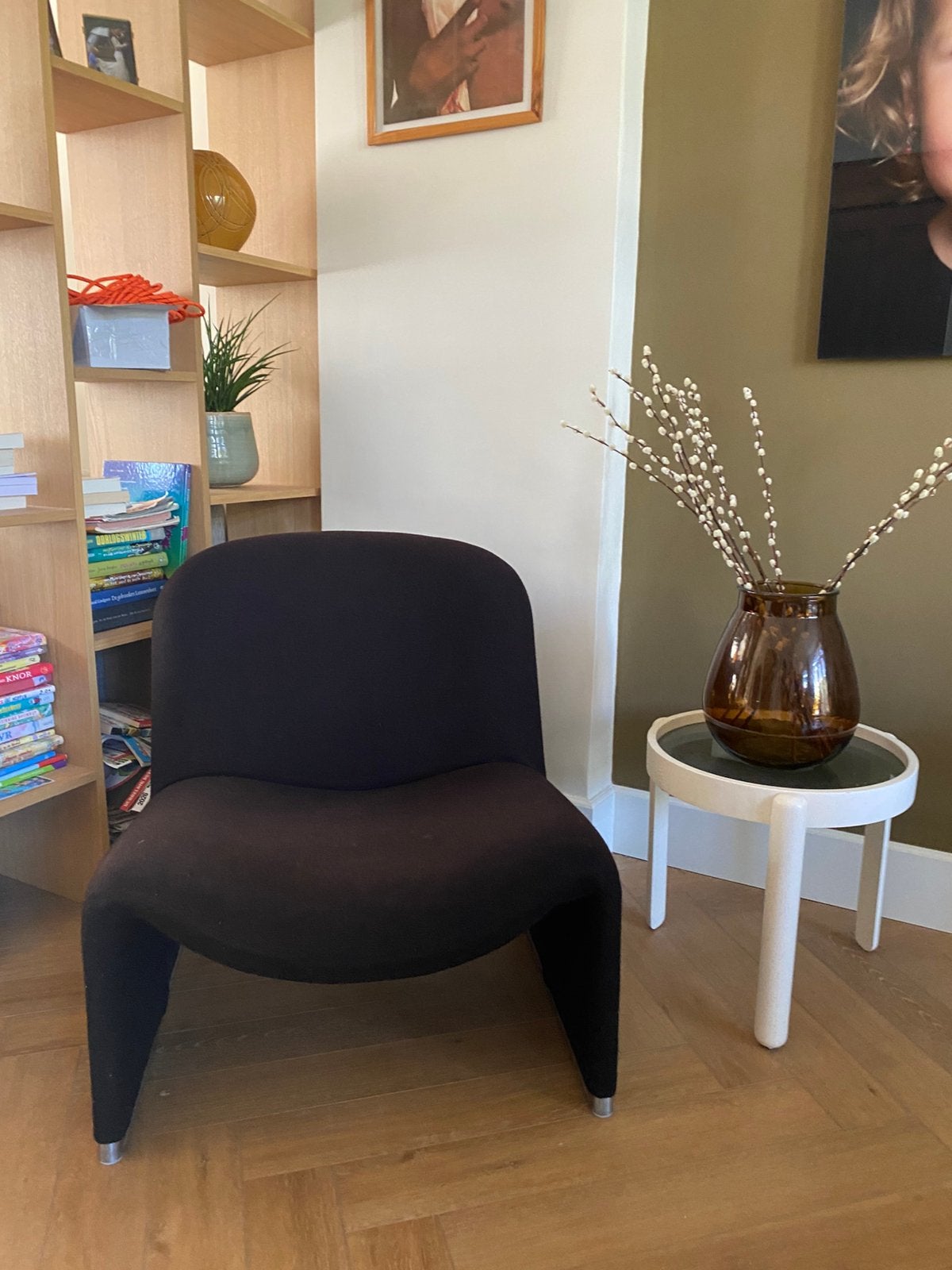 Vintage zwarte Alky fauteuil in topstaat, Ophalen, 75 tot 100 cm, Zo goed als nieuw, Stof