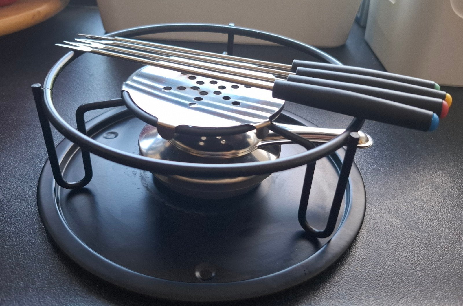 Fondueset onderstel met brander en vorkjes, Witgoed en Apparatuur, Ophalen, Gebruikt, Brander, Fondue-accessoires