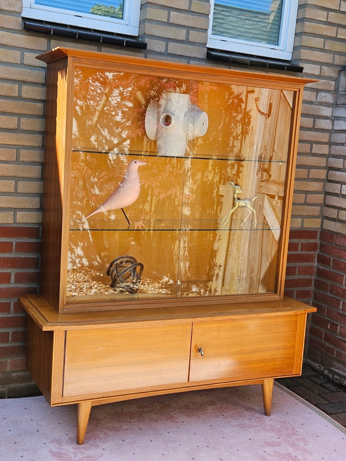 Vintage Mid Century Vitrinekast, .., 100 tot 150 cm, Overige houtsoorten, Ophalen