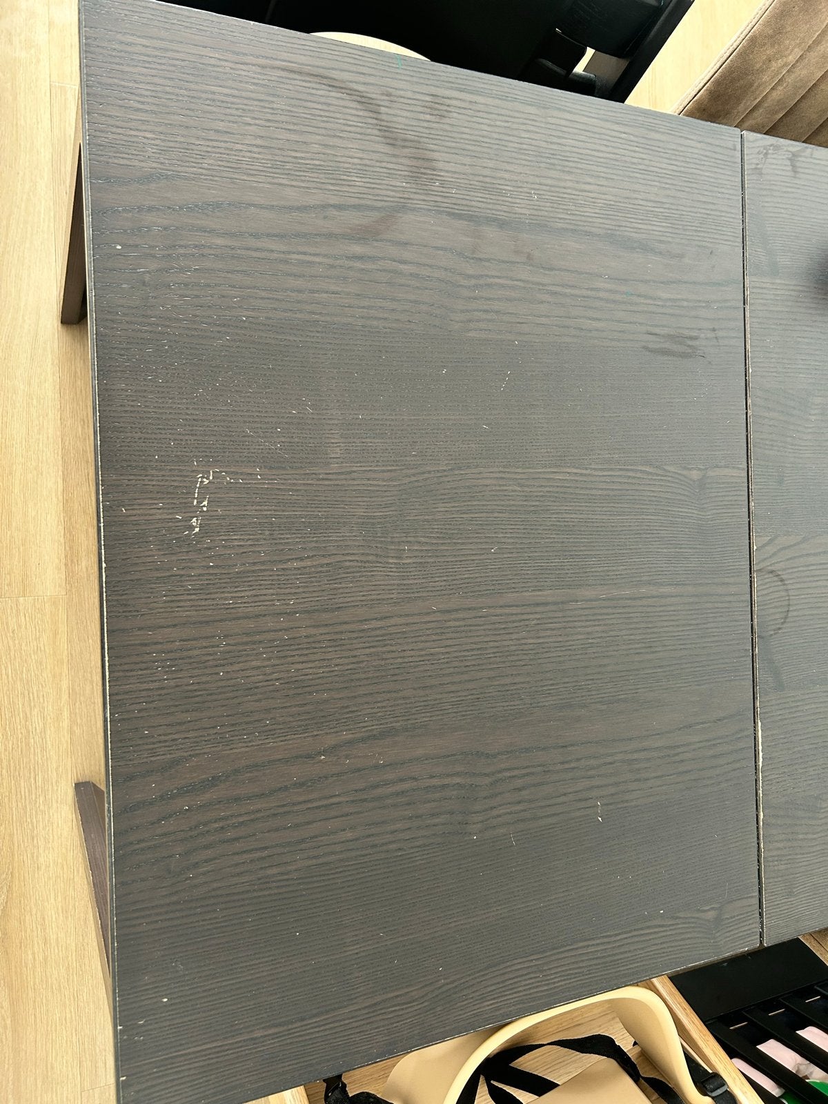 Uitschuifbare eettafel donkerbruin, Ophalen, Gebruikt, 50 tot 100 cm, 150 tot 200 cm
