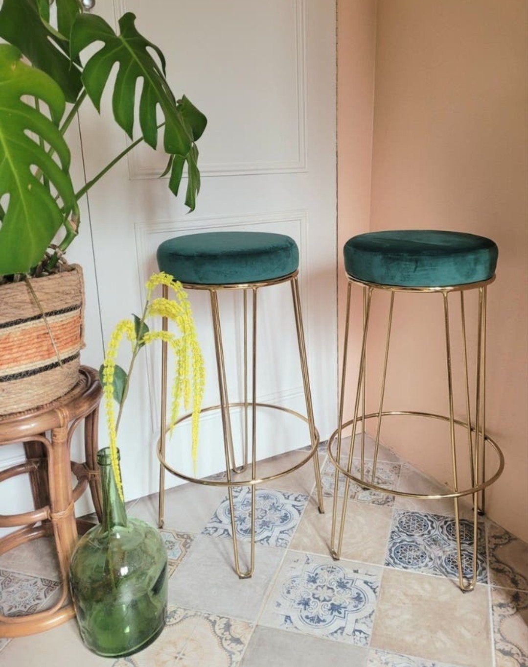 Barkrukken velvet groen ~ 50 euro, Ophalen, Zo goed als nieuw, 60 tot 90 cm