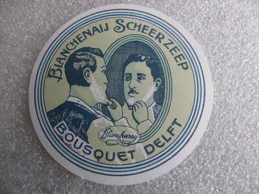 Oud Etiket - Blanchenaij Scheerzeep / Bousquet Delft 6.5 cm, Verzenden, Gebruikt, Overige typen