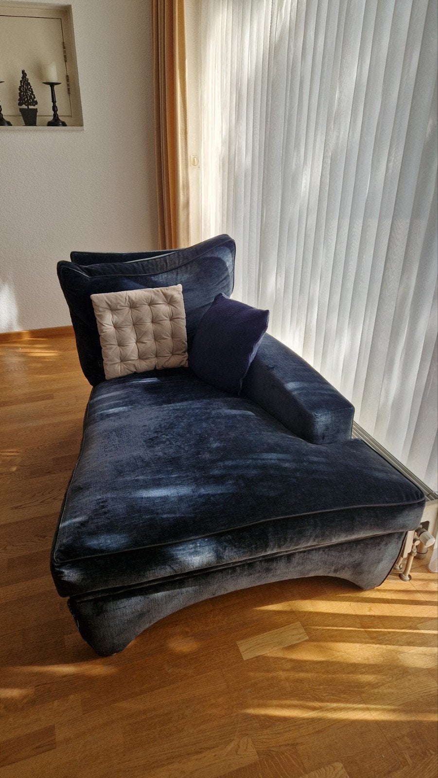 Comfortabele donkerblauwe chaise longue / ligbank, Ophalen, Gebruikt, Eenpersoons, Minder dan 150 cm