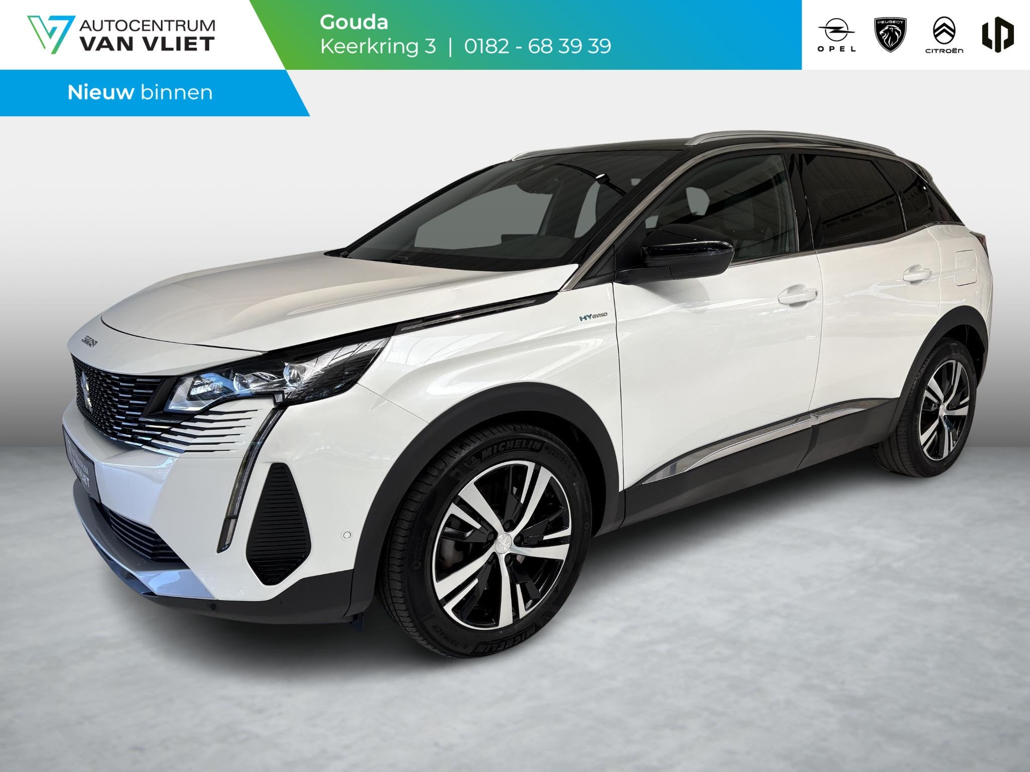 Peugeot 3008 1.6 HYbrid 225 GT | Alcantara | Stoelverwarming, Auto diversen, Automaat, Wit, Hybride Elektrisch/Benzine, SUV of Terreinwagen