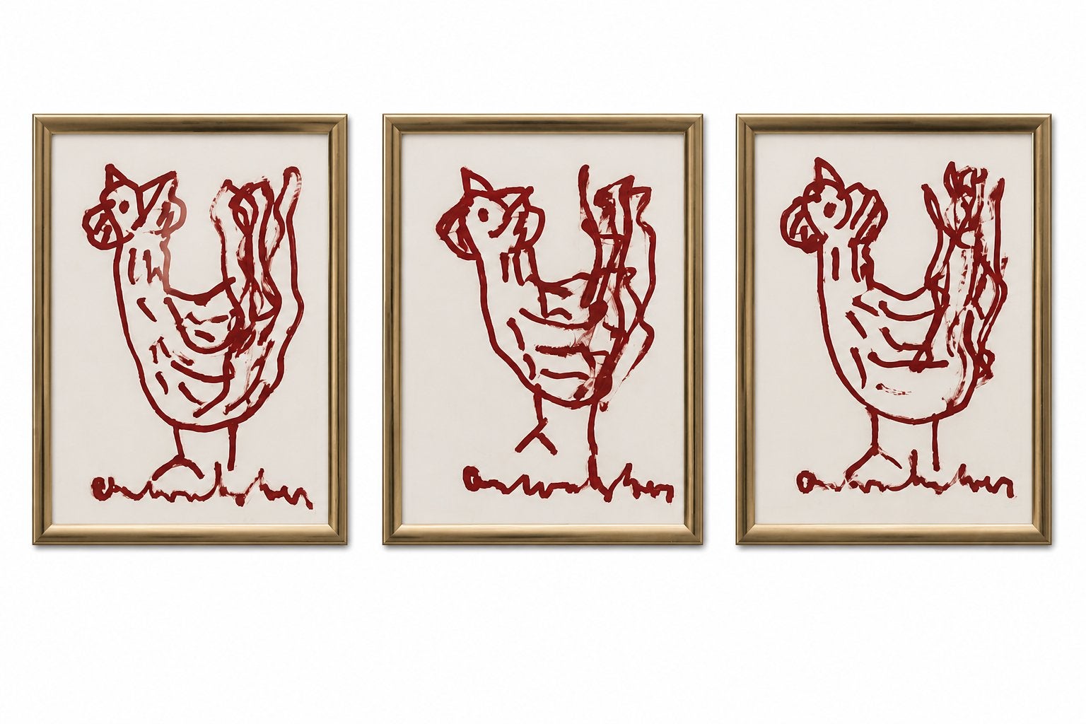 Kippen Anton Heyboer (drie schilderijen), Antiek en Kunst, Kunst | Schilderijen | Modern, Ophalen, Acrylverf, Papier/karton, Achter glas