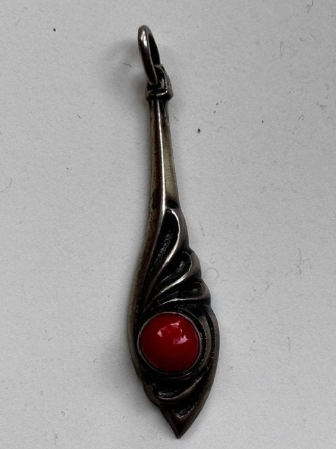 Antieke zilveren hanger, Sieraden, Tassen en Uiterlijk, Antieke sieraden, Ophalen, Zilver, Hanger, Met edelsteen