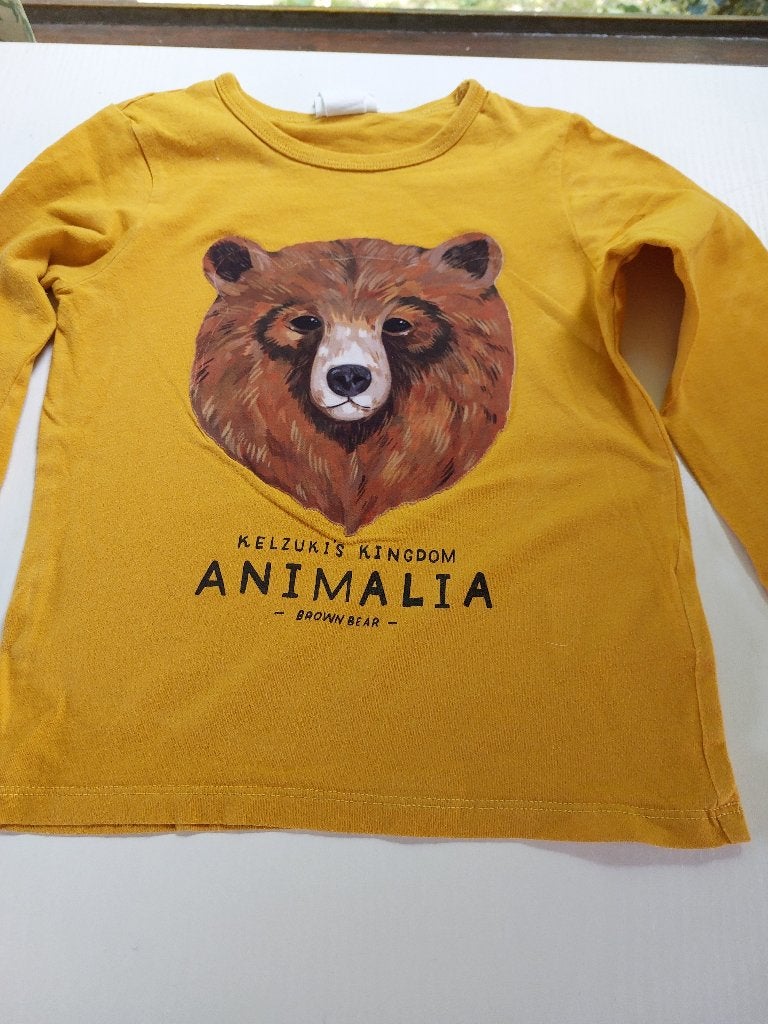 longsleeve mt 98-104, okergeel met bruine beer, Kinderen en Baby's, Kinderkleding | Maat 98, Gebruikt, H&M, Ophalen of Verzenden