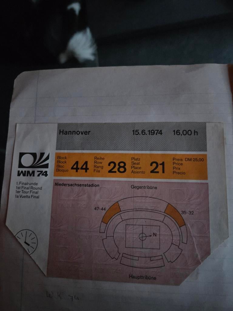 Origineel toegangsbewijs  WK 15 juni 1974 Nederland Uruguay, Ophalen of Verzenden, Gebruikt