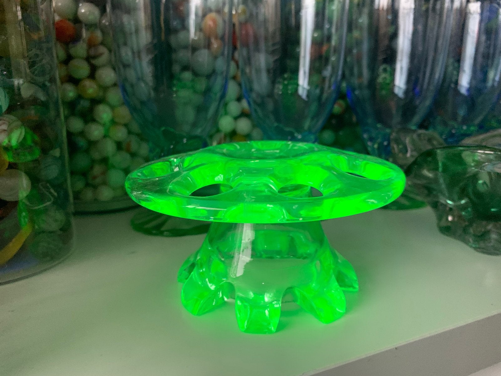 Antieke Uranium Glas Bloemenschikker, Antiek en Kunst, Ophalen