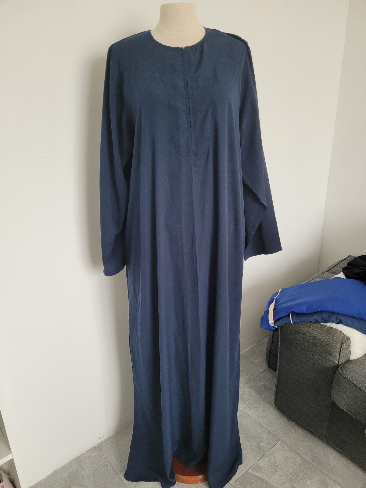 Donkerblauwe Abaya met rits - Maat Xl., Maat 38/40 (M), Blauw, Ophalen of Verzenden, Onder de knie