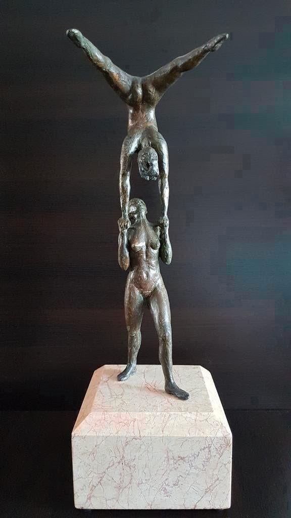 Bronzen beeld van twee naakte gymnaste vrouwen  Unieke item, Antiek en Kunst, Antiek | Koper en Brons, Ophalen of Verzenden, Brons