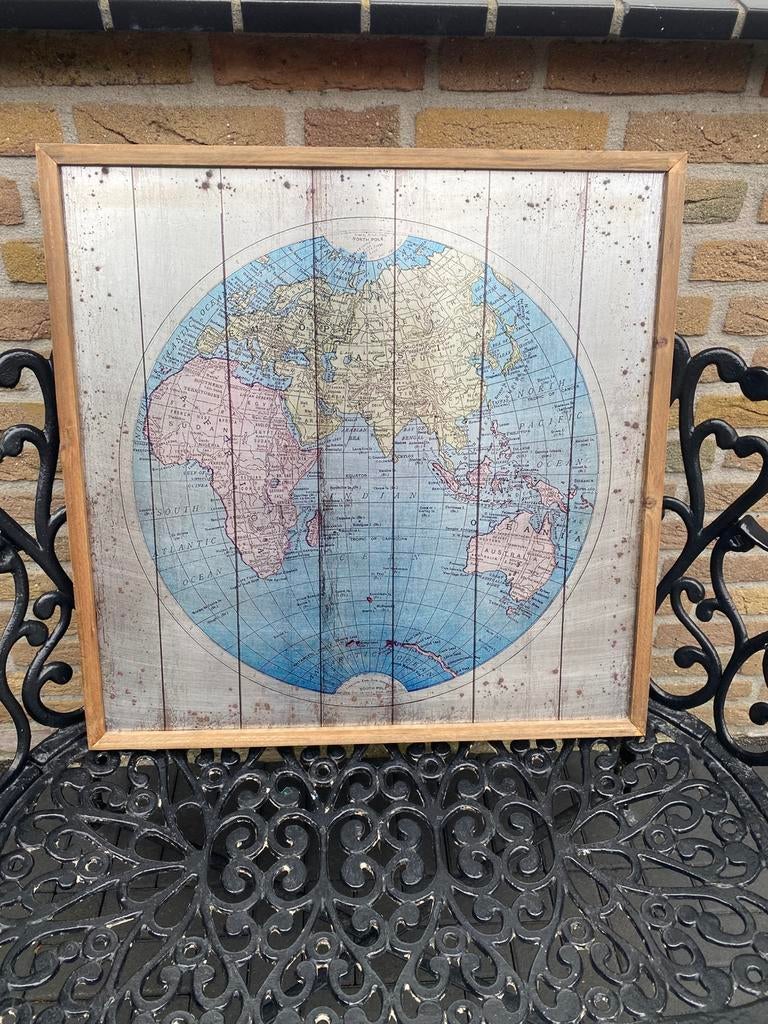 Wereldkaart Metaal met lijst, Ophalen of Verzenden, Minder dan 50 cm