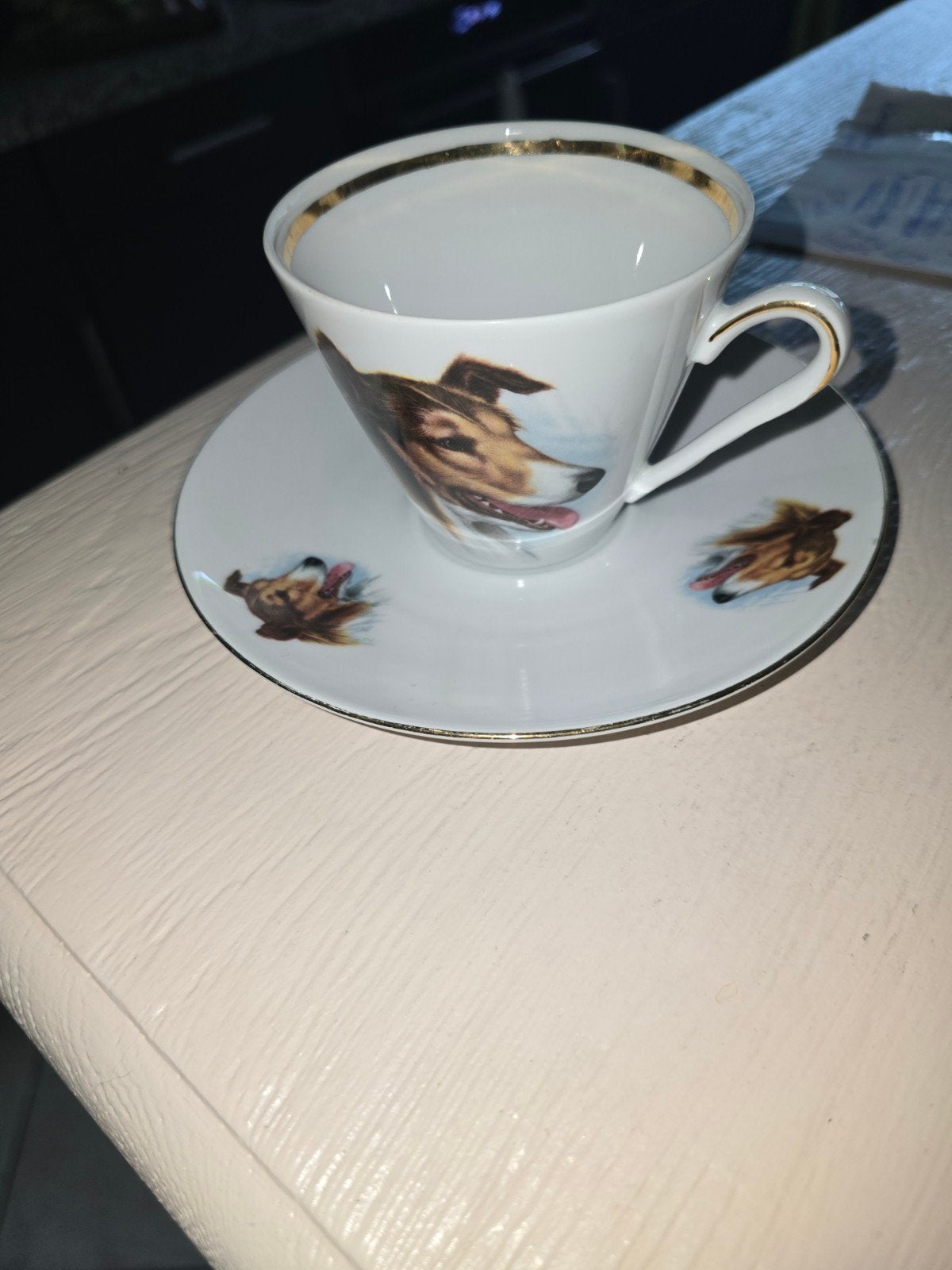 Kop en schotel met schotse collie, Ophalen of Verzenden, Zo goed als nieuw, Porselein, Kop en/of schotel